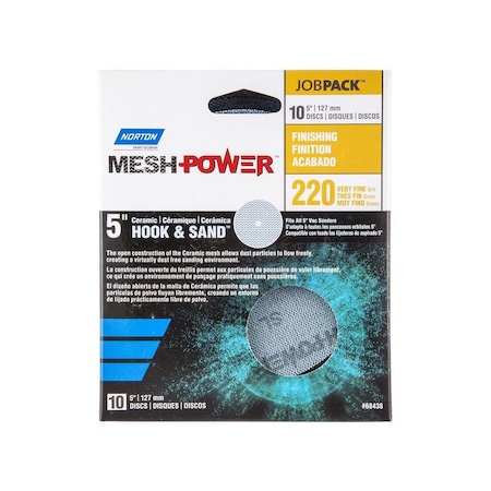 Norton Sanding Disc MeshPower 5" Ceramic Hook and Loop Mesh 220 Grit Very Fine 07660768438