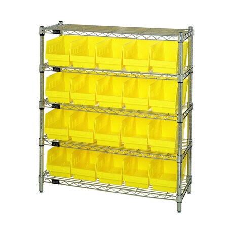 Quantum Storage Systems WIRE SHELVING UNIT WITH BINS YELLOW WR5-39-1236-202YL