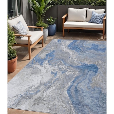 Homeroots 5' X 8' Blue And Ivory Abstract Washable Indoor Outdoor Area Rug 617621