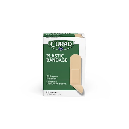 Medline CURAD Plastic Adhesive Bandage, 3/4in x 3in, 80 Bandages/Box CUR02278RBZ