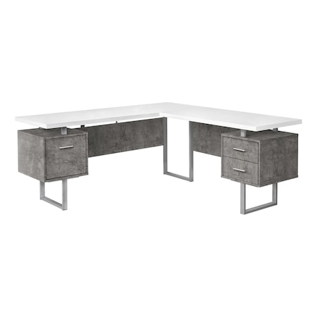 Homeroots 71" White and Gray L Shape Computer Desk With Three Drawers 490012