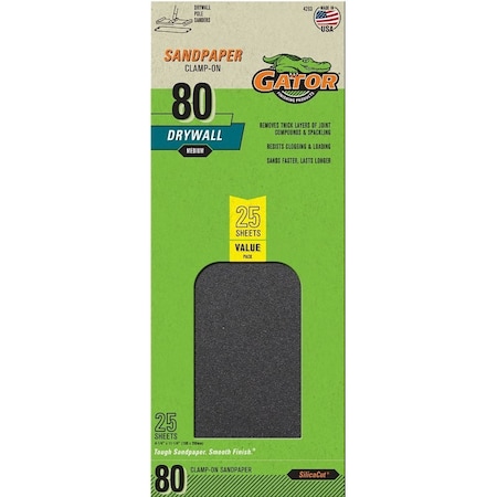 Ali Gator 4263 Clamp-On Sanding Sheet, 11-1/4 in L, 4-1/4 in W, 80 Grit, Medium, Silicon Carbide Abrasive 3310