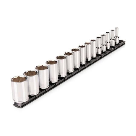 Tekton 3/8 Inch Drive Semi-Deep 6-Point Socket Set with Rail, 15-Piece (1/4 - 1 in.) SHD91121