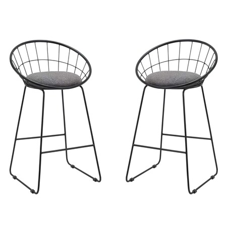 Homeroots Set of Two 26" Gray and Black Fabric and Metal Low Back Counter Height Bar Chairs, 2PK 555115