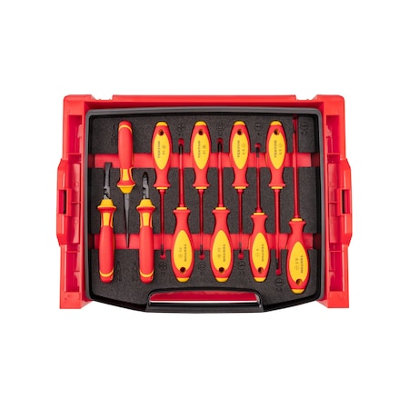 Tekton Insulated Phillips, Slotted, Square Drivers and Pliers Set with Open Top Drawer and Rack, 11-Piece OLB94901