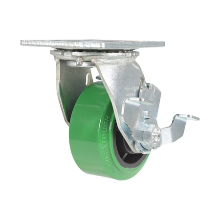 Vestil Polyurethane Swivel With Brake Caster 4 In. Diameter x 2 In. Width 700 lb Green/Black CST-F34-4X2DT-SWB