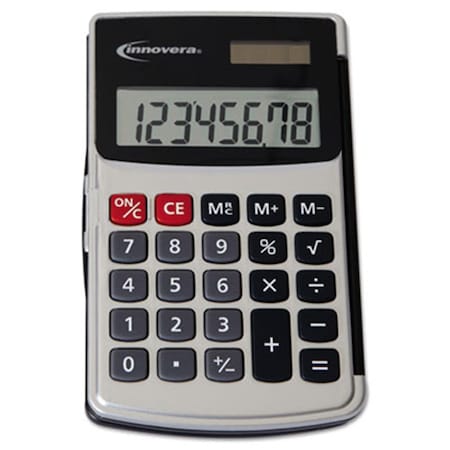 Innovera Handheld Calculator Hard Flip Case 8Digit LCD Dual Power Silver 15920