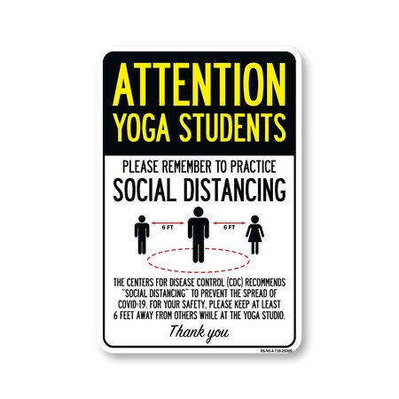 Signmission Public Safety, Yoga Students Practice Social Distancing, 10in X 7in Aluminum, OS-NS-A-710-25360 OS-NS-A-710-25360