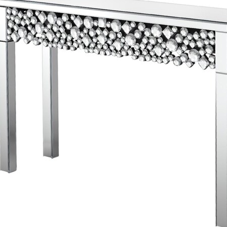 Homeroots 47" Silver Mirrored Glass Faux Crystal Bling Console Table 568864