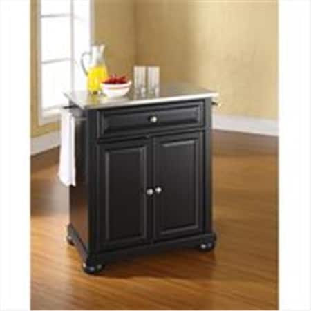 Modern Marketing Crosley Furniture Alexandria Stainless Steel Top Portable Kitchen Island in Black Finish KF30022ABK