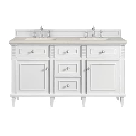 James Martin Vanities Lorelai 60" Double Vanity, Bright White, w/ 3 CM Siberian Silestone Top 424-V60D-BW-3SFR