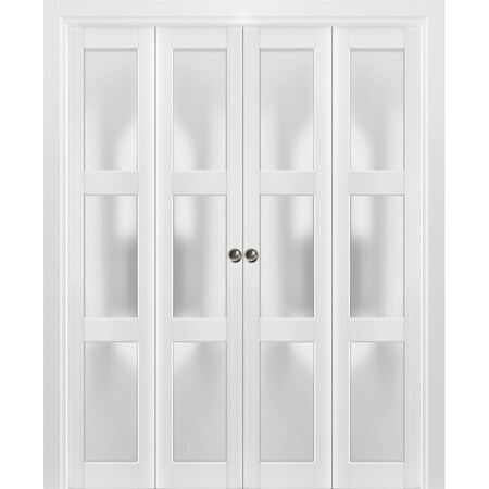 Sartodoors Sliding Closet Double Bi-fold Doors, Lucia 2552 White Silk with Frosted Glass, Sturdy Tracks Moldi LUCIA2552DBF-BEM-96 x 96 (4* 24x96)