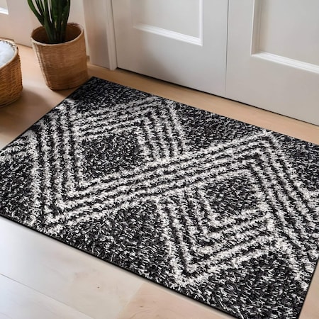 World Rug Gallery Abstract Geometric Pattern Shag Area Rug 2 ft x 3 ft Anthracite WR127ANTHRACITE2X3