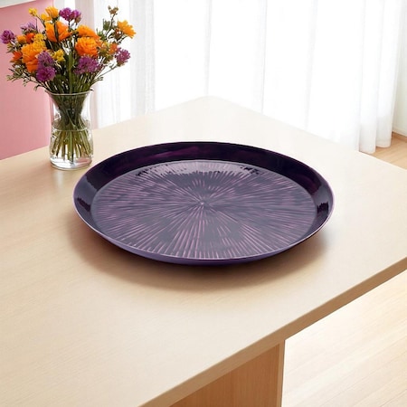 Homeroots 14" Purple Metal Etched Round Serving Tray 634489