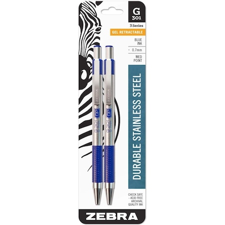 Zebra Pen G-301 Gel Retractable 0.7mm Blue 2pk 41322
