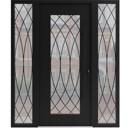 Vdomdoors Aluminum Door Iron 1600 Black Entry Steel Metal Classic Painted 62 x 80 (14+36+14 x 80)-Right Inswi IRON1600EXD-BLK-W14+36+14xH80-RH-I