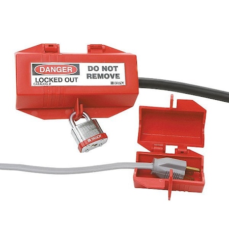 Brady Plug Lockout, For 1/2 in Max Cord Diameter, For (1) 7/10 in Max Plug Diameter, Red 65674