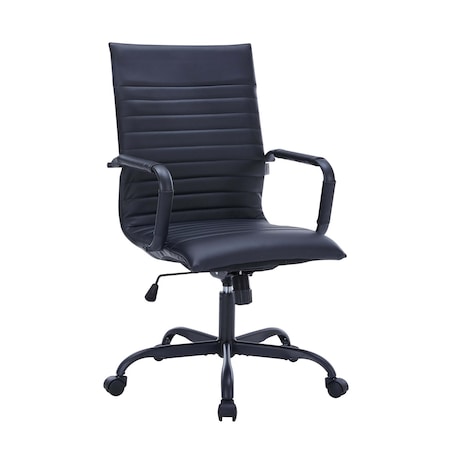 Leisuremod Harris Faux Leather Office Chair - Mid-Back Ergonomic Swivel Desk Chair, Iron Base HOBL19BLL
