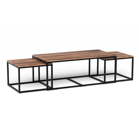 Homeroots Set of Three 47" Natural And Black Solid Wood And Iron Coffee Table, 3PK 379808