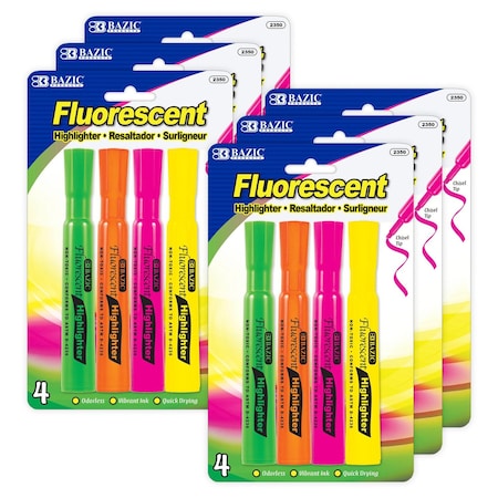 Bazic Products Desk Style Fluorescent Highlighters, 24PK 2350