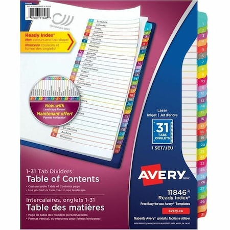 Avery Dennison DIVIDER, PAPER, 31/ST, AST 11846