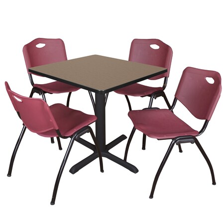 Regency Square Cain Breakroom Table W/ 4 M Stack Chairs, 30 in W, 30 in L, Noble Oak TB3030NO47BY