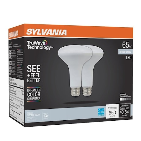Sylvania Natural LED Bulb, BR30 Lamp, 65 W Equivalent, E26 Medium Lamp Base, Dimmable, Frosted 41154