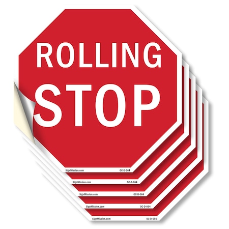 Signmission Rolling Stop, 4 inch X 4 inch, Vinyl Decal, 5PK OC-D-5PACK-4-64