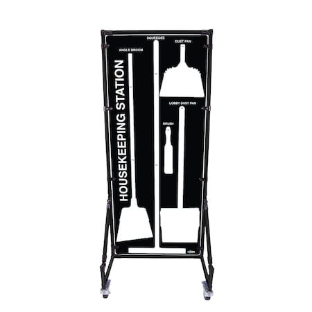 5S Supplies Housekeeping Shadow Board Broom Station V14, Black / White, Kit + Stand HSB-V14-BLACK/WHITE-BO-STAND