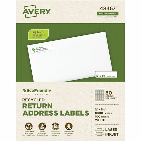 Avery Address Label, 1/2" Label W, 80 Labels per Sheet White 48467