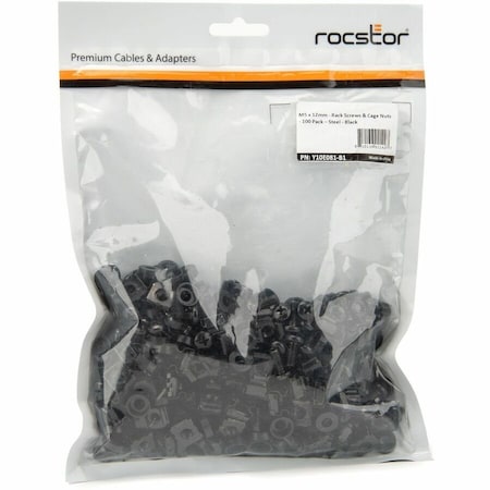 Rocstor PREMIUM M5 X 12MM RACK CAGE NUTS - 100 PACK - BLACK - 100 SETS OF CABINET MOUNTI, 100PK Y10E081-B1