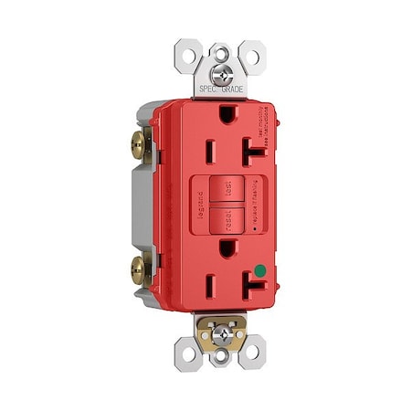 Pass & Seymour Duplex Straight Blade Receptacle, 5-20R, 20 A, 125V AC, 2 Pole, 3 Wire, Screw Terminals, Red 2097HGRED