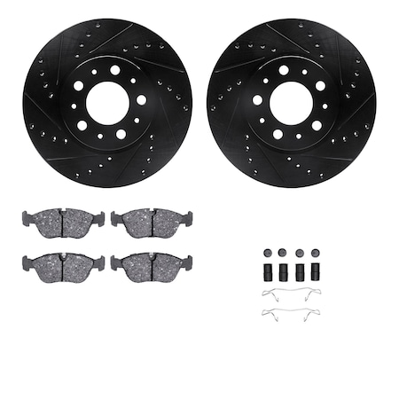 Dynamic Friction Co DFC Rotors-Drilled & Slotted-Black w/ EURO 5000 Ceramic Brake Pads Incl Hdw 8612-27022