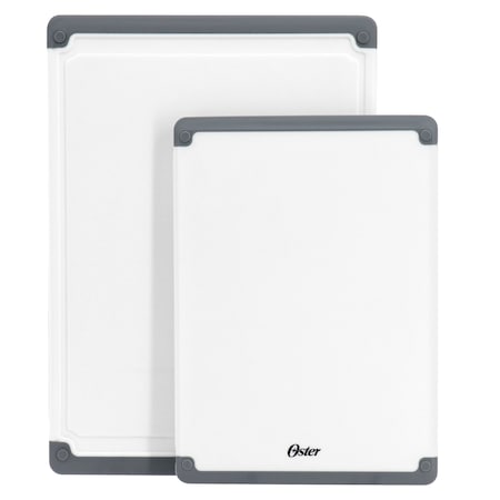 Oster Bergen 2 Piece Rectangular Plastic Cutting Board Set in White with Non-Slip Feet 141088.02