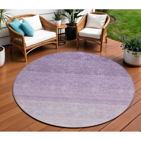 Homeroots 8' Purple And Lavender Round Ombre Washable Indoor Outdoor Area Rug 595831