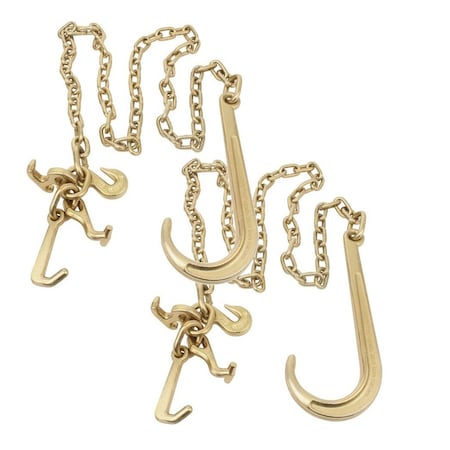 Mytee Products 5/16in x 10ft Long Shank J Hook Tow Chain w. RTJ Cluster & Grab Hook, 2PK CH51610-J-RTJx2