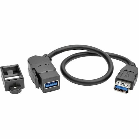 Tripp Lite USB 3.0 Keystone Panel Mount Coupler Cable F/F Angled 1ft U325-001-KPA-BK
