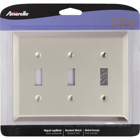 Amerelle 3-Gang Stamped Steel Toggle Switch Wall Plate Brushed Nickel 163TTTBN