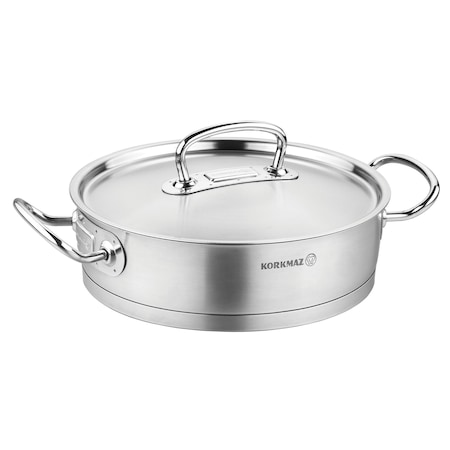 Korkmaz Proline Professional Series 3.1 Liter Stainless Steel Saute Pan with Lid in Silver A1172