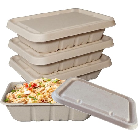 Ecoquality 40oz Rectangular Sugarcane Container With Sugarcane Lid, Compostable Bowl For Meals, 25PK EQCRTBWSL40-25