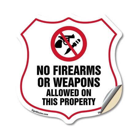 Signmission No Guns Shield Sign No Firearms Or Weapo, 18 Inch X 18 Inch, Vinyl Decal SHI-D-18-395