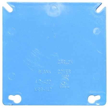 Carlon Electrical Box Cover, 4 in L, 4 in W, Square, PVC, Blue A400R-CAR