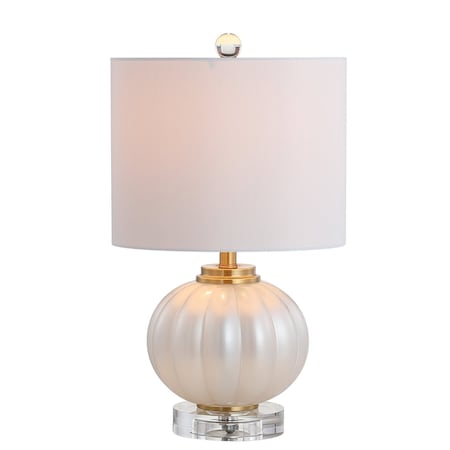 Jonathan Y Pearl 17.5" Glass/Crystal LED Table Lamp, White/Brass Gold JYL2076B