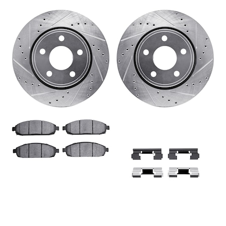Dynamic Friction Co DFC Brake Rotor - Drilled & Slotted - Silver- Heavy Duty Brake Pad includes Hardware 7412-42001