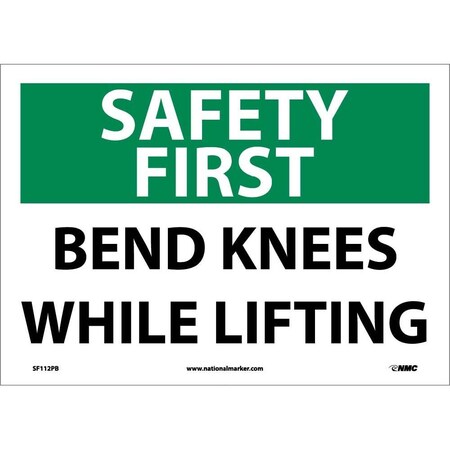 Nmc Safety First Bend Knees While Lifting Sign, SF112PB SF112PB
