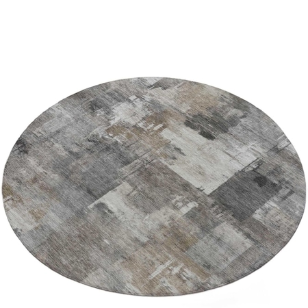 Homeroots 8' Pewter Khaki And Charcoal Round Abstract Washable Indoor Outdoor Area Rug 630785