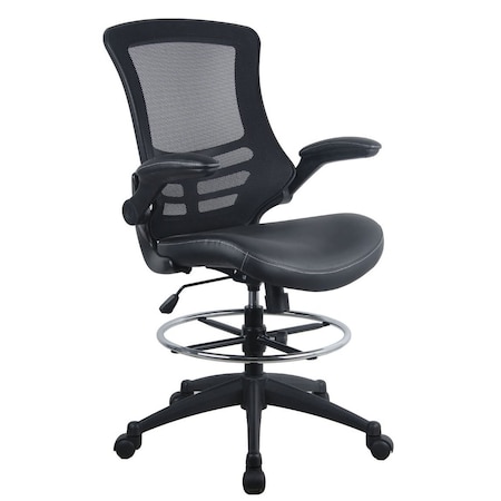 We'Re It Flip-2 Mesh Back Drafting Stool, with Footring, Flip-up Arms and Black Eco Leather Seat RI8815D-ECB