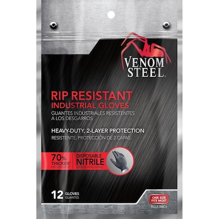 Medline Venom Steel Disposable Two-Layer Nitrile Gloves, Black/White, One Size Fits Most, 12 Count VEN6012NH