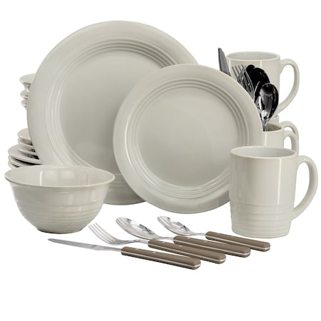 Martha Stewart 32 Piece Stoneware Dinnerware and Flatware Combo Set in Grey 96961.32