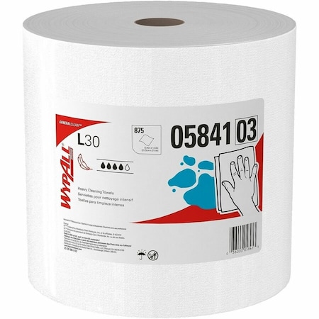 Wypall WypAll GeneralClean L30 Heavy Duty cleaning Towels (05841), Jumbo Roll, Strong & Soft Towels, White 05841